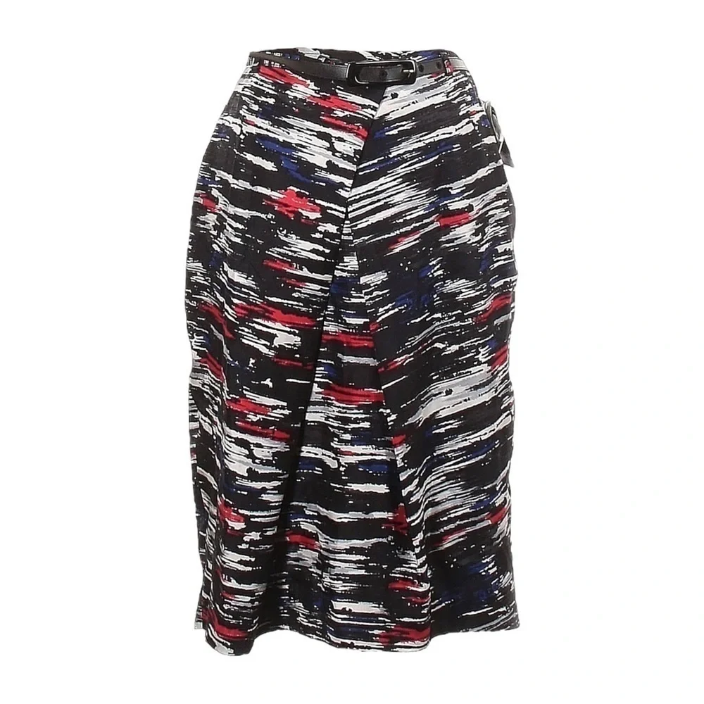 Doncaster 100% Silk Draped Black Abstract Belted Pencil Skirt Size 4 NWT